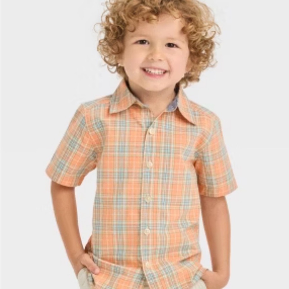 OshKosh B'gosh Orange and Blue Plaid Button Down Shirt